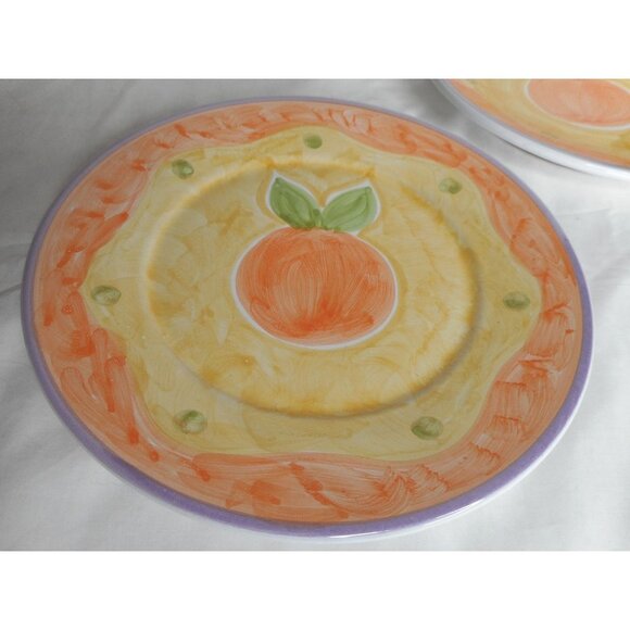2 Pottery Barn Sunnyside Design Orange Luncheon Plates 9.5” Made In Italy - Picture 2 of 5